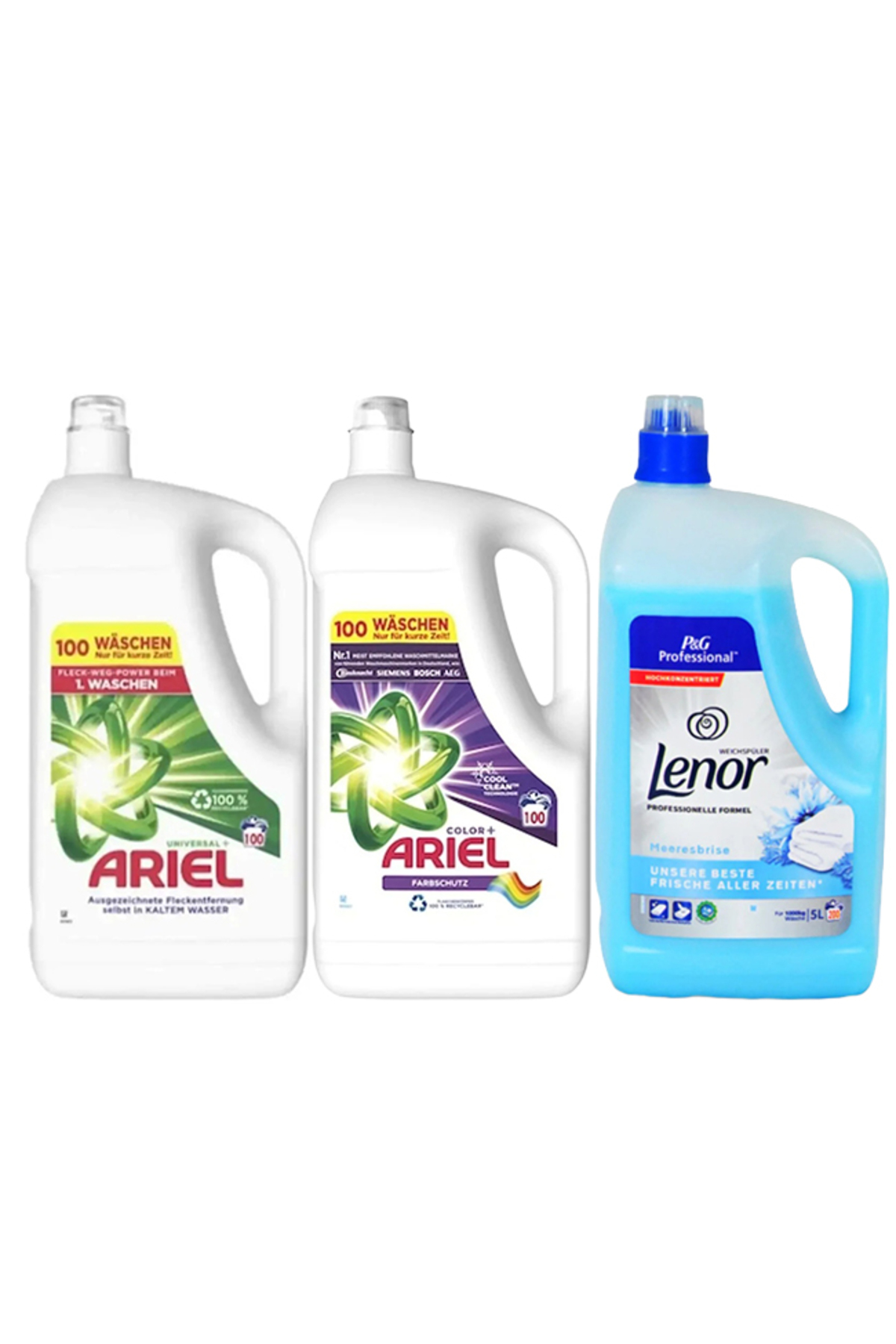 Ariel Pachet Detergent Universal Clean 5L + Color+ 5L + Lenor Balsam Meeresbr...