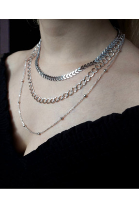 Madam Bikan Gümüş Renk 3Lü Zincir Kombin Kolye