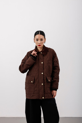 HOPE AND ME Kapitone Kadife Yaka Astarlı Kahverengi Mont