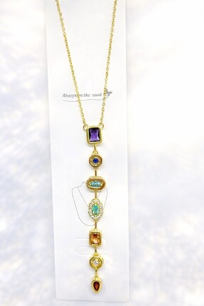 Saros Teknoloji Yedi Element Kolye - Çelik Renkli taşlar