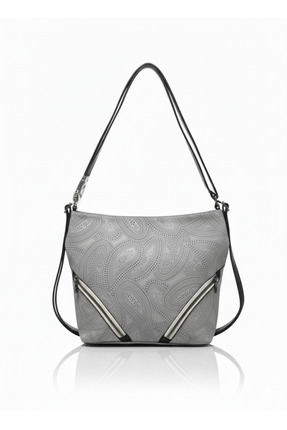 StillZone Lazer Kesim Şal Desenli Gri Kadın Omuz Çantası -