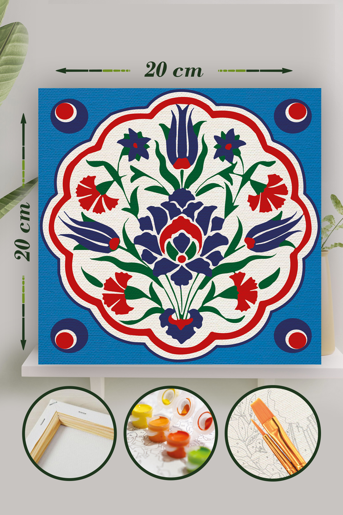 Sayılarla Boyama 20x20 Cm Tuval Seti Fırça Boya Dahil Çıtaya Gerili - Çini Deseni