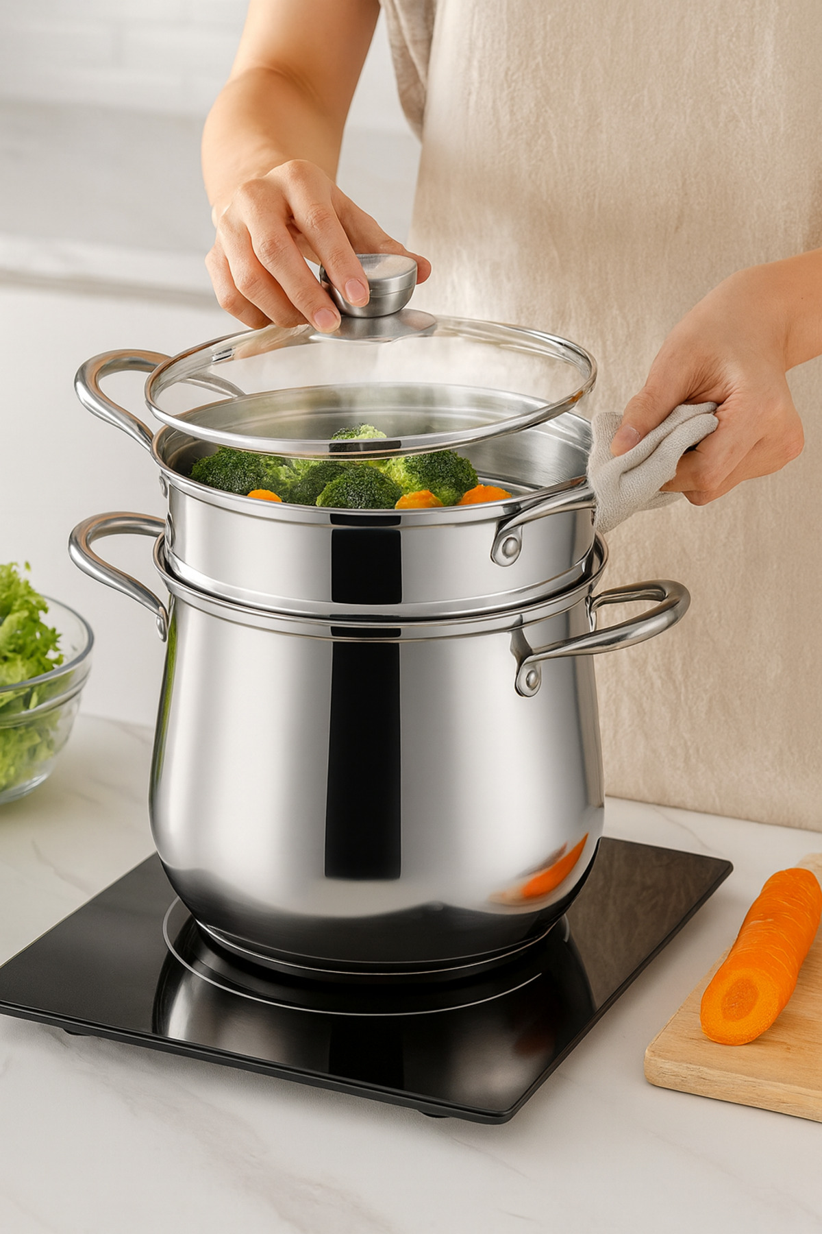 Transformacion 2 Katlı Japon Çeliği Buharlı Pişirme Tenceresi – Sağlıklı Yemek Sanatı 722665 fotoğrafı 7 (önizleme)