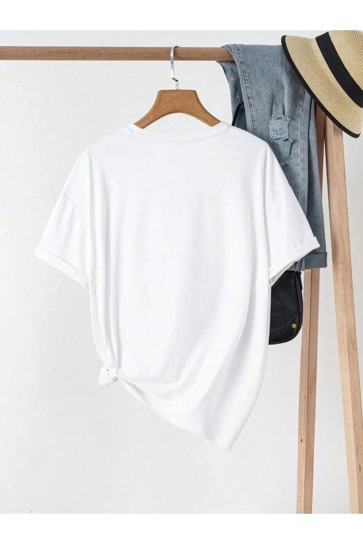 one button  Unisex Just Breathe Baskılı Basic Bisiklet Yaka Regular T-shirt %100 Pamuk - Görsel 2