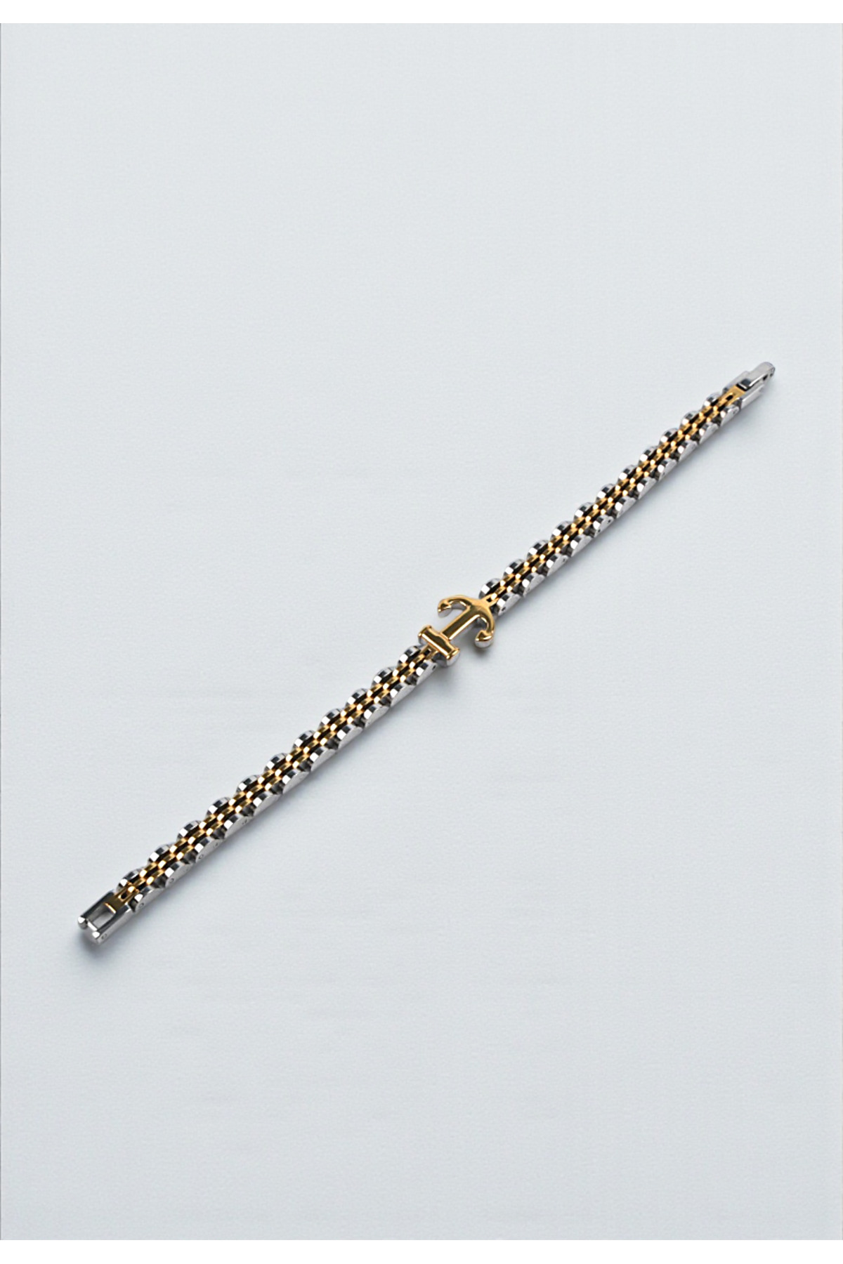 Men's Anchor Locked Steel Bracelet - Gold Color