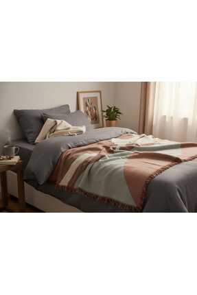 AKSU Tek Kişilik Pamuklu Geometrik Desenli Battaniye /Tv Battaniyesi/ Wave