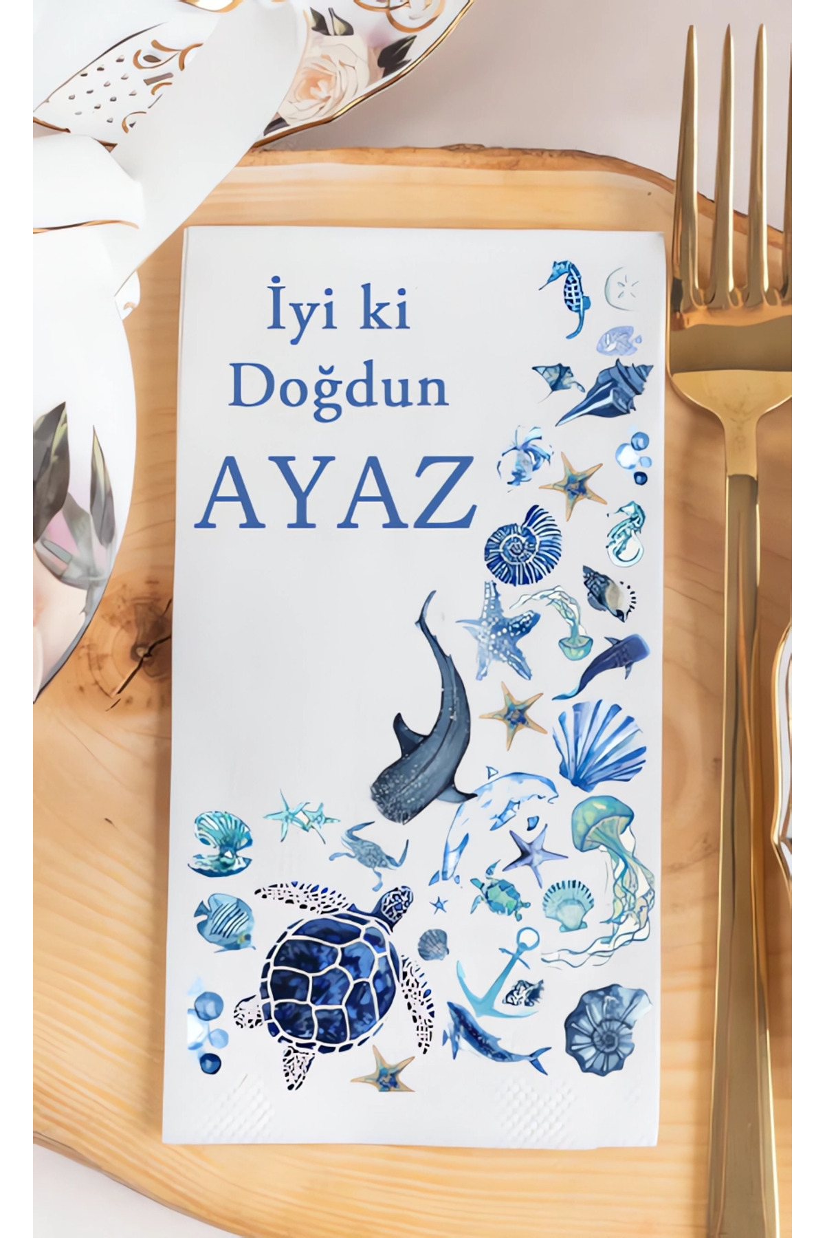 Kişiye Özel Deniz Temalı İsimli Doğum Günü Peçete
