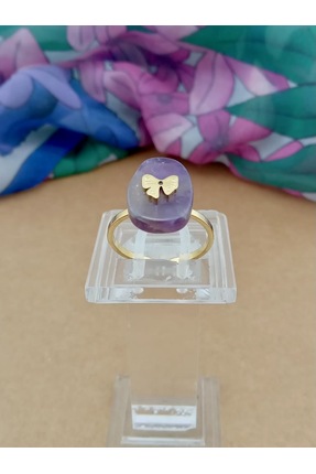 Orelia Takı Ametist Taşlı Kelebek Detaylı Ayarlanabilir Çelik Yüzük