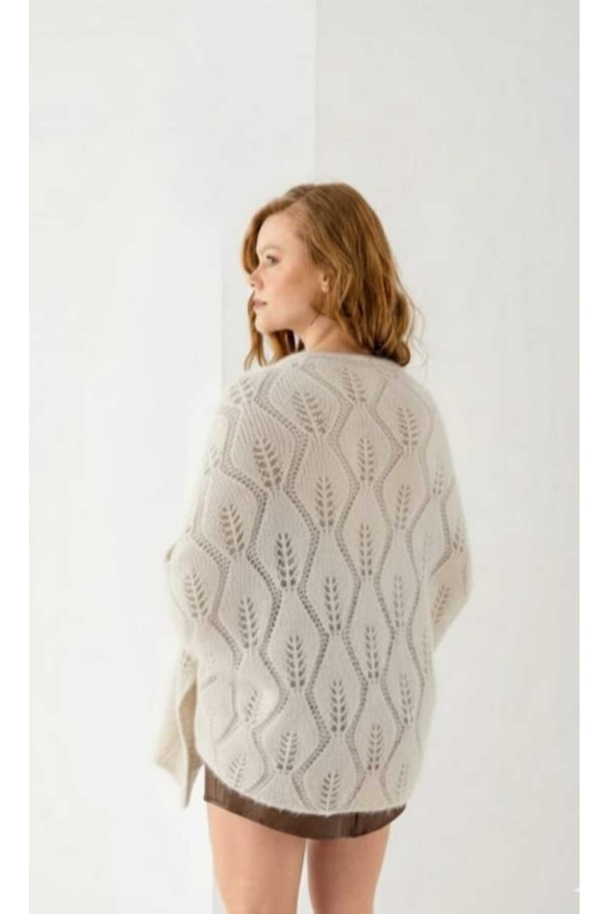 Cebe  Kalın Ajurlu Triko Omuz Şalı – Şık ve Rahat Kadın Şal Model - Omuz Şalı - Görsel 2