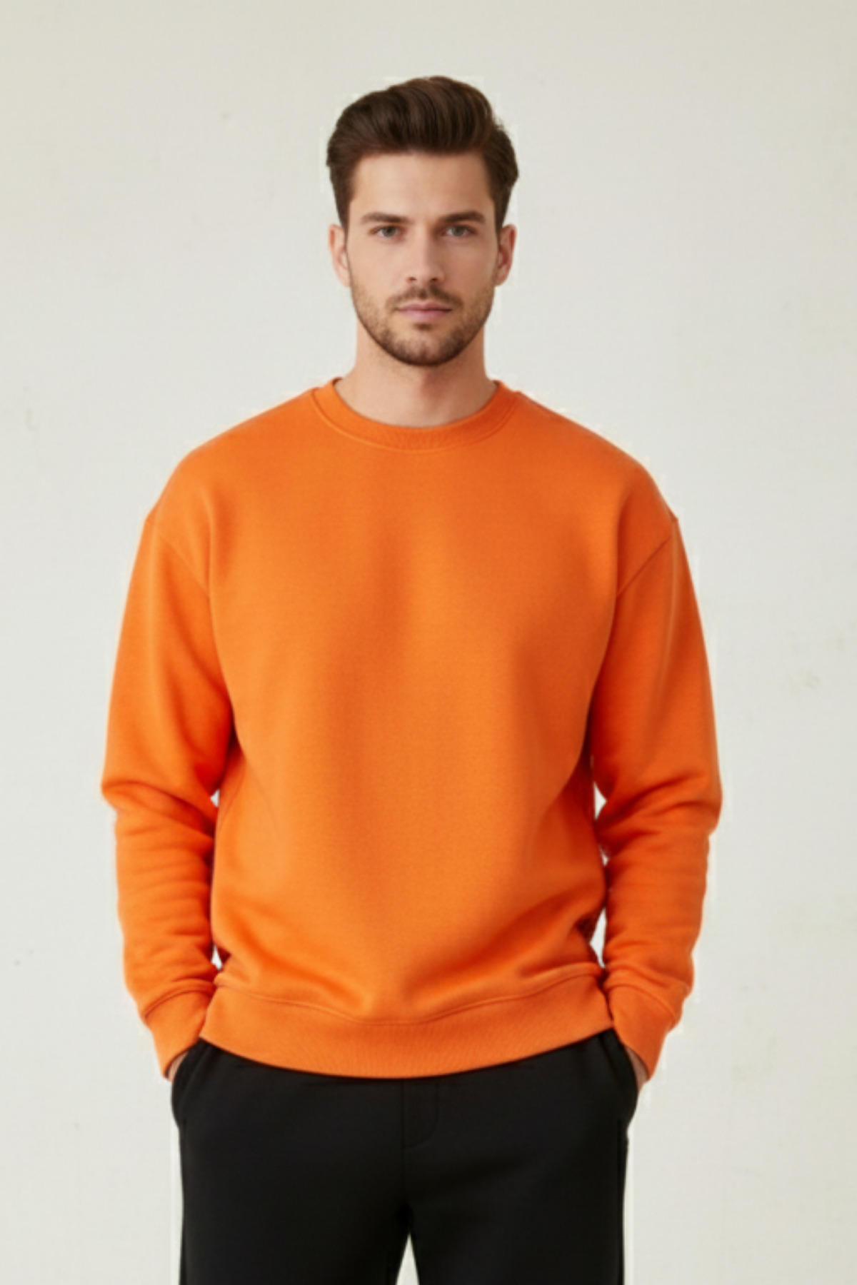 KOZİA OUTDOORS  Baskısız Basic Oversize Bisiklet Yaka Şardonlu Unisex Rahat Kalıp Sweatshirt - Görsel 4