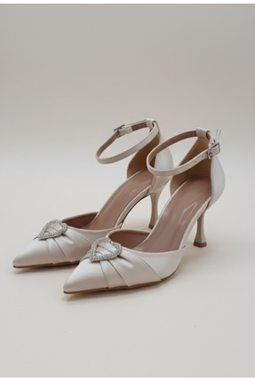 ŞAH Vizon Saten Önü Büzgü Kalp Detaylı Bilekten Bağlamalı 7Cm Topuklu Abiye A...