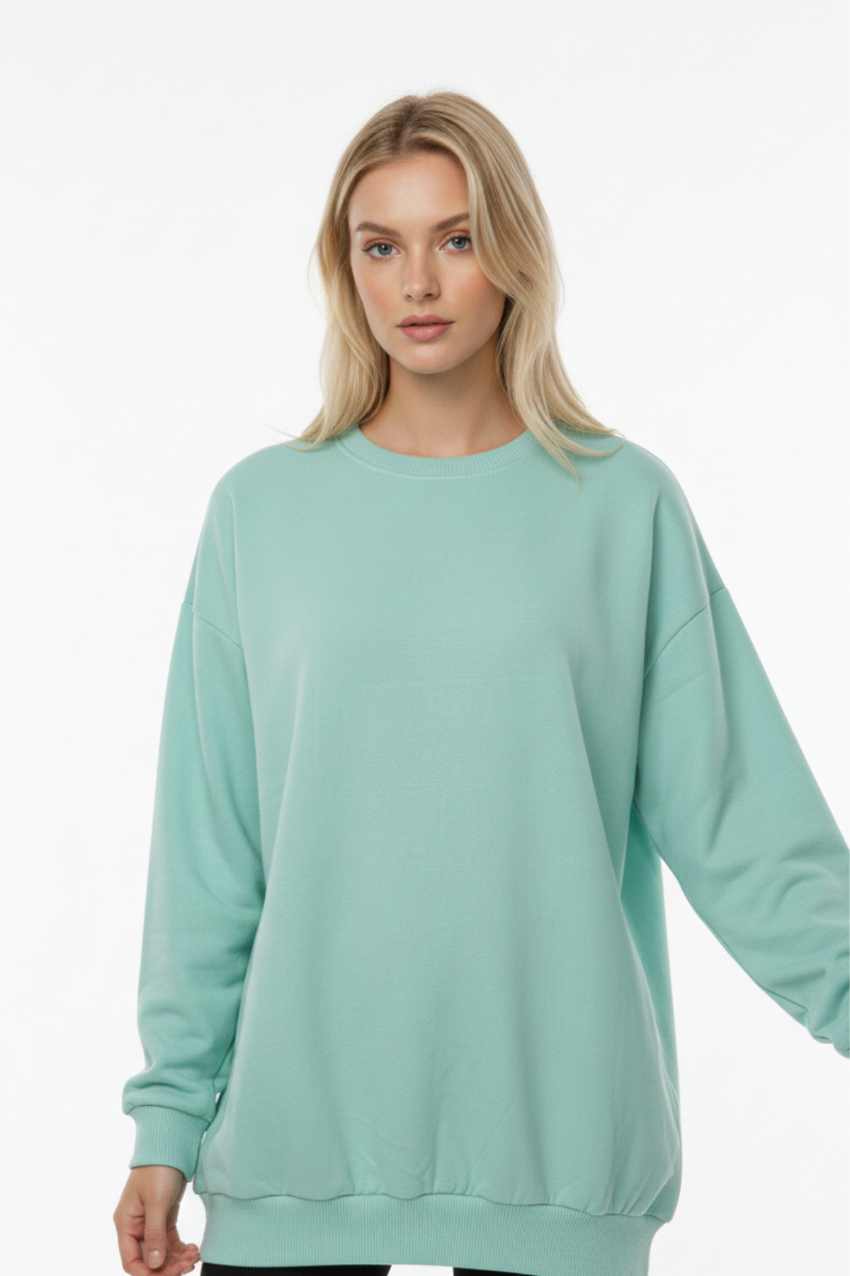 KOZİA OUTDOORS Baskısız Basic Oversize Bisiklet Yaka Şardonlu Unisex Rahat Kalıp Sweatshirt görsel 2