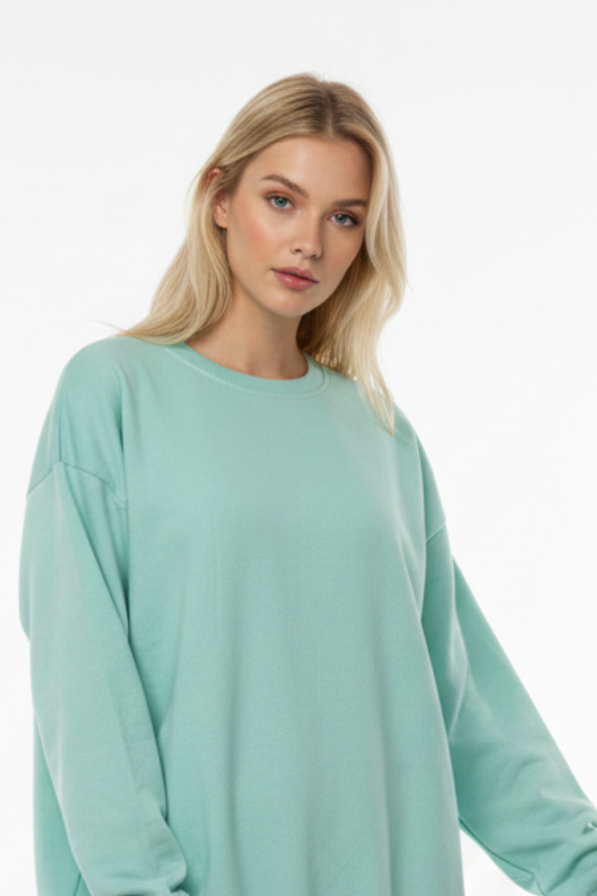 KOZİA OUTDOORS Baskısız Basic Oversize Bisiklet Yaka Şardonlu Unisex Rahat Kalıp Sweatshirt