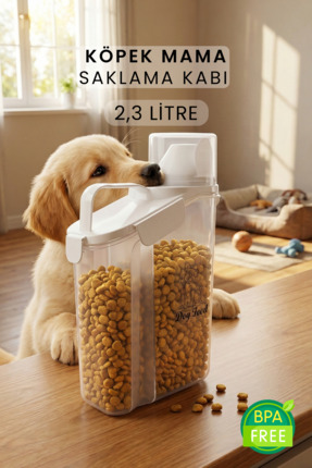 Siyempi 2300ml Köpek Maması Saklama Kabı Kırılmaz Beyaz Sızdırmaz Çift Contal...
