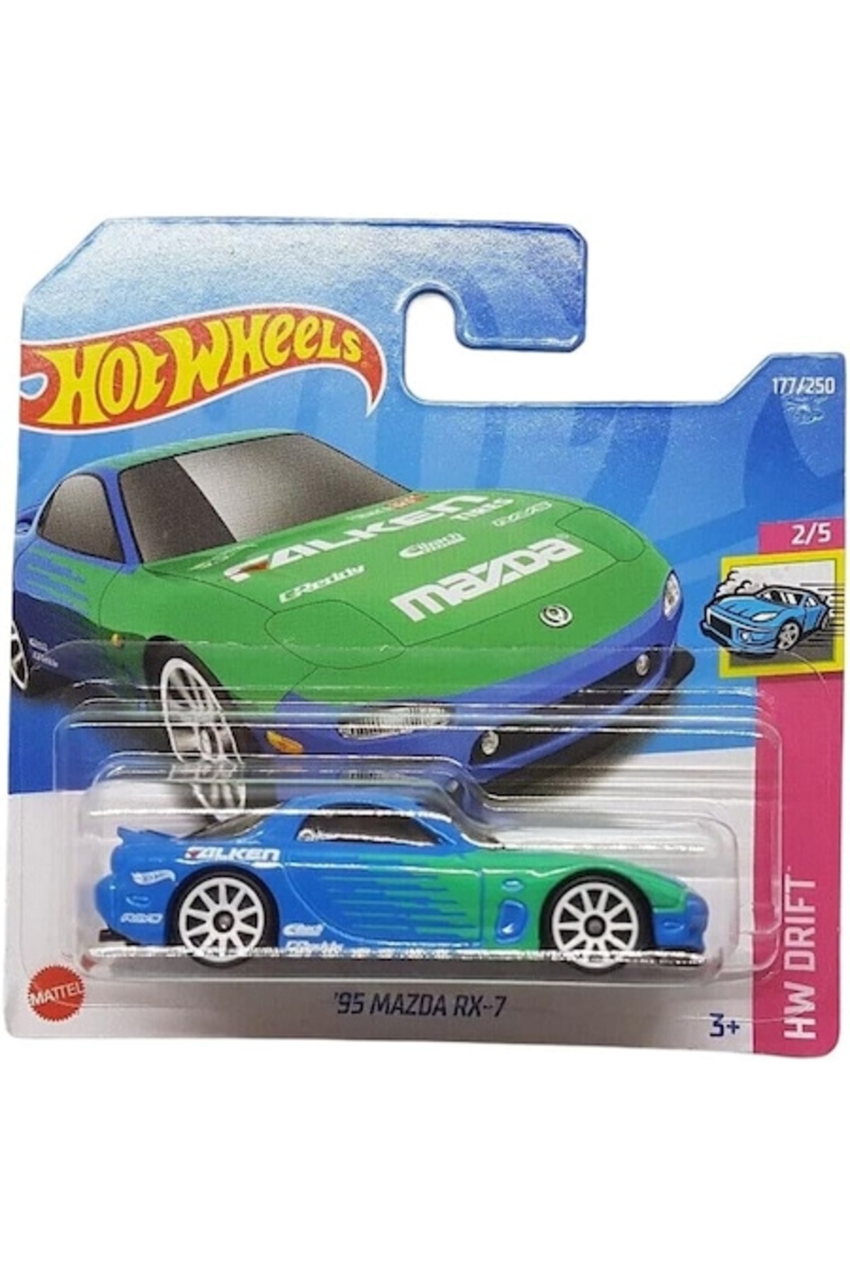 Masinuta 2022, 95 Mazda Rx-7, HW Drift 2/5, HCV86, 1:64, Albastru