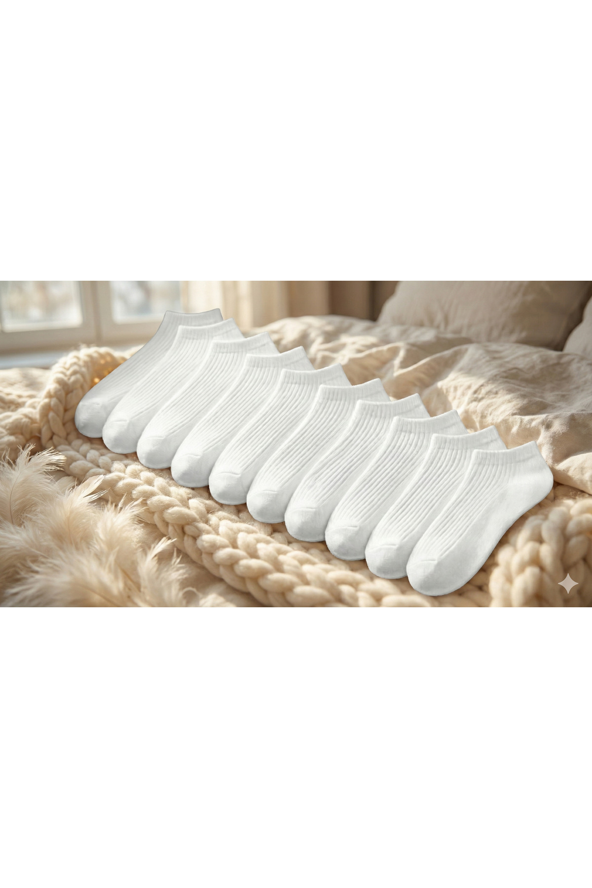 Üstünel çorap Pack of 10 Unisex Ribbed Cotton Sports Booties Socks - Anti-Sweat Daily Ankle Socks White