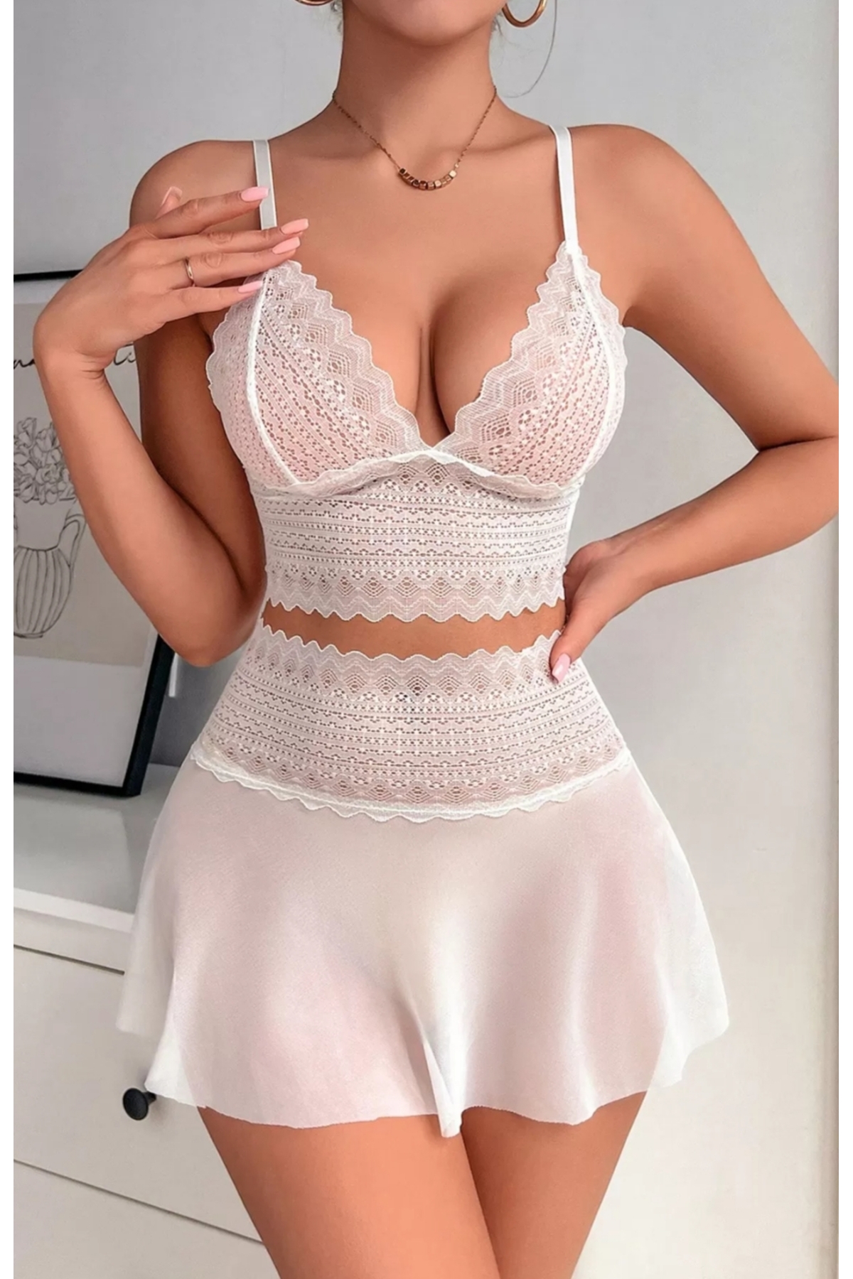 ELVİNNİSA kadın beyaz gecelik etekli dantelli ve tül detay özel kutulu gönderim