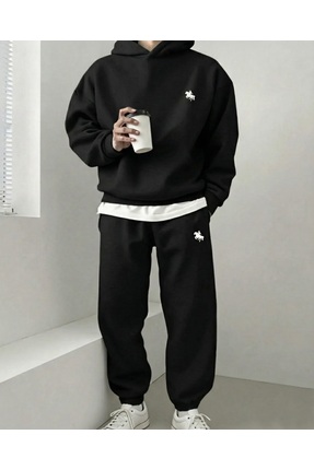 LELVANİ Erkek özel at simgesi kapşonlu eşofman takımı