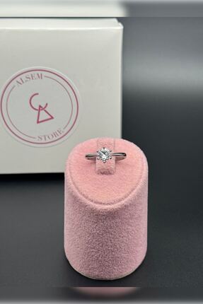 Alsem 925 Ayar Gümüş Kaplama Yuvarlak Tektaş Yüzük , Evlilik Teklifi İçin Aya...