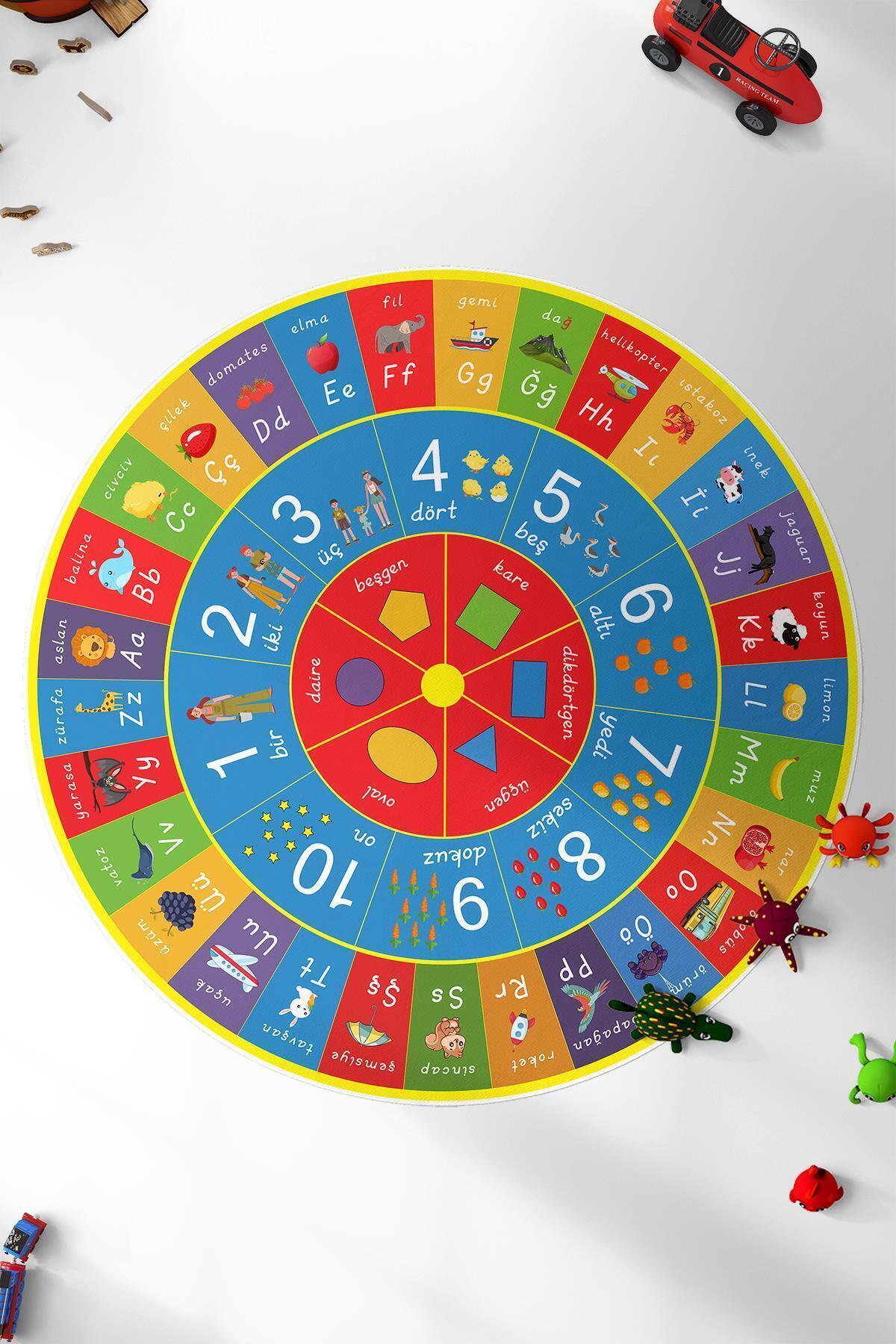 Educational Children's Carpet, Playground for Learning Letter Numbers and Shapes, Play Rug