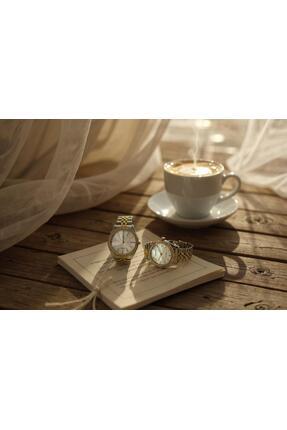 AYLORA'M Gold Gümüş Çelik Kordonlu Sevgili Çift Saat Kombini - Taşlı Kadın & ...