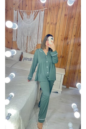 ByGamzeArman Çağla Yeşili Renk Penye Pamuk Kumaş Pileli Hamile Lohusa Pijama ...