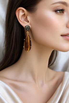 LEYLART JEWELLERY Ambra Altın Kaplama Taşlı Küpe