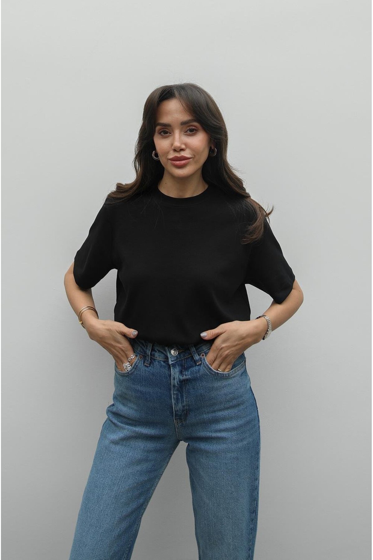 Havoş  Siyah %100 Pamuk Bisiklet Yaka Tişört - Görsel 2