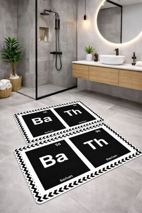 DGK Dijital baskılı Bath Yazılı Kaymaz Taban Yıkanabilir İkili Banyo Paspası ...