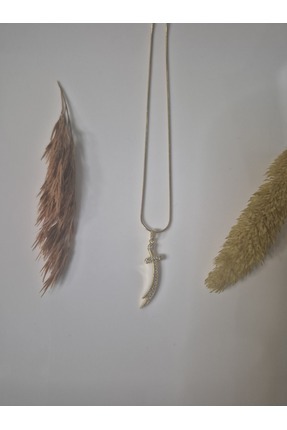 alias takı Zirkon taşlı Zülfikar kılıç figürlü Çelik kadın gold kolye