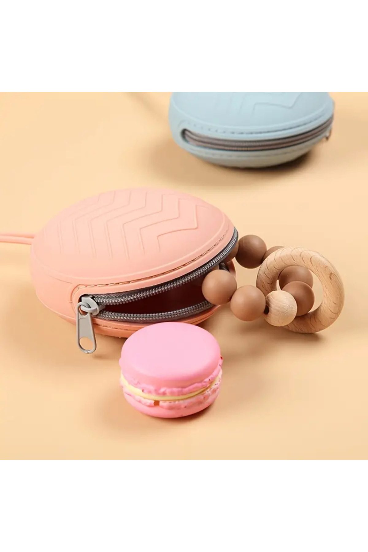 The Cloudish Shop Silikon Emzik Saklama Kutusu Emzik Tutucu Taşınabilir Askılı Fermuarlı Mercan Rengi fotoğrafı 3 (önizleme)