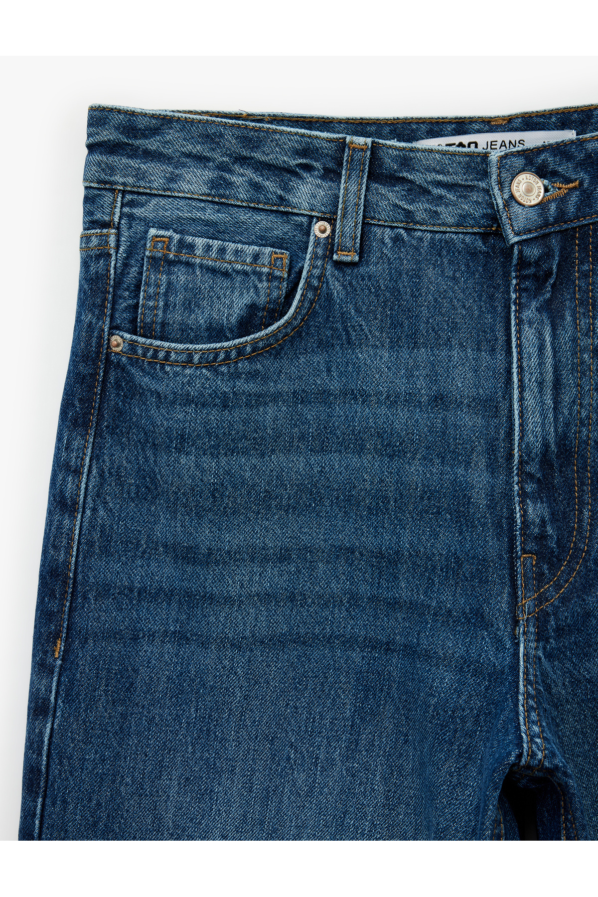 شلوار جین گشاد با دکمه و جیب از جنس پنبه - Baggy Jeans
