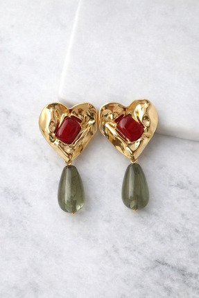 OEM Kalp Detaylı Taşlı Sallantılı Küpe – Gold