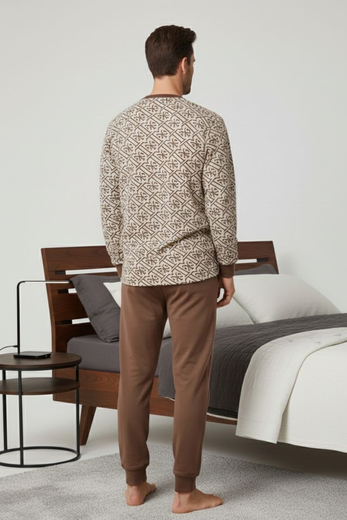 İPEKTENİM  Desenli Manşetli Cepli Erkek Eşofman/Pijama Takımı - Görsel 4