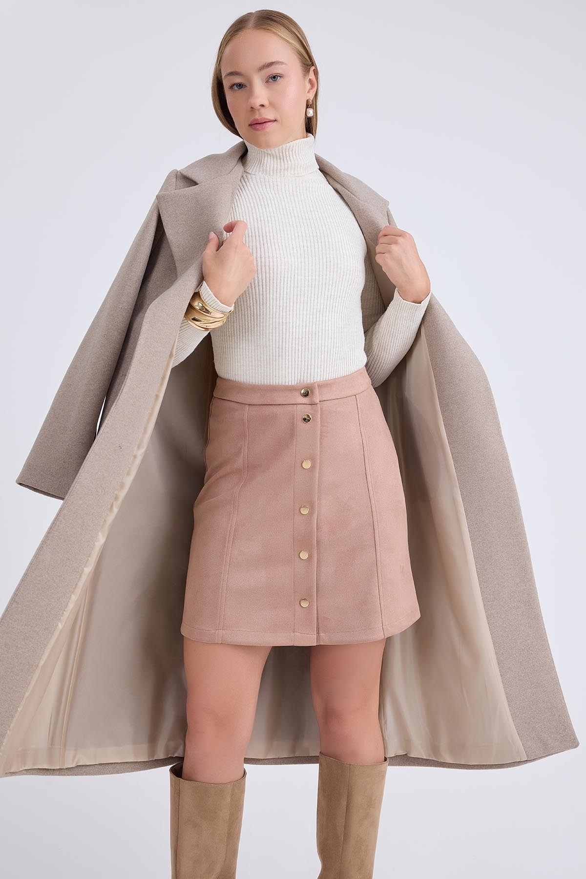 Vitrin  Ceket Yaka Kuşaklı Kaşe Kaban