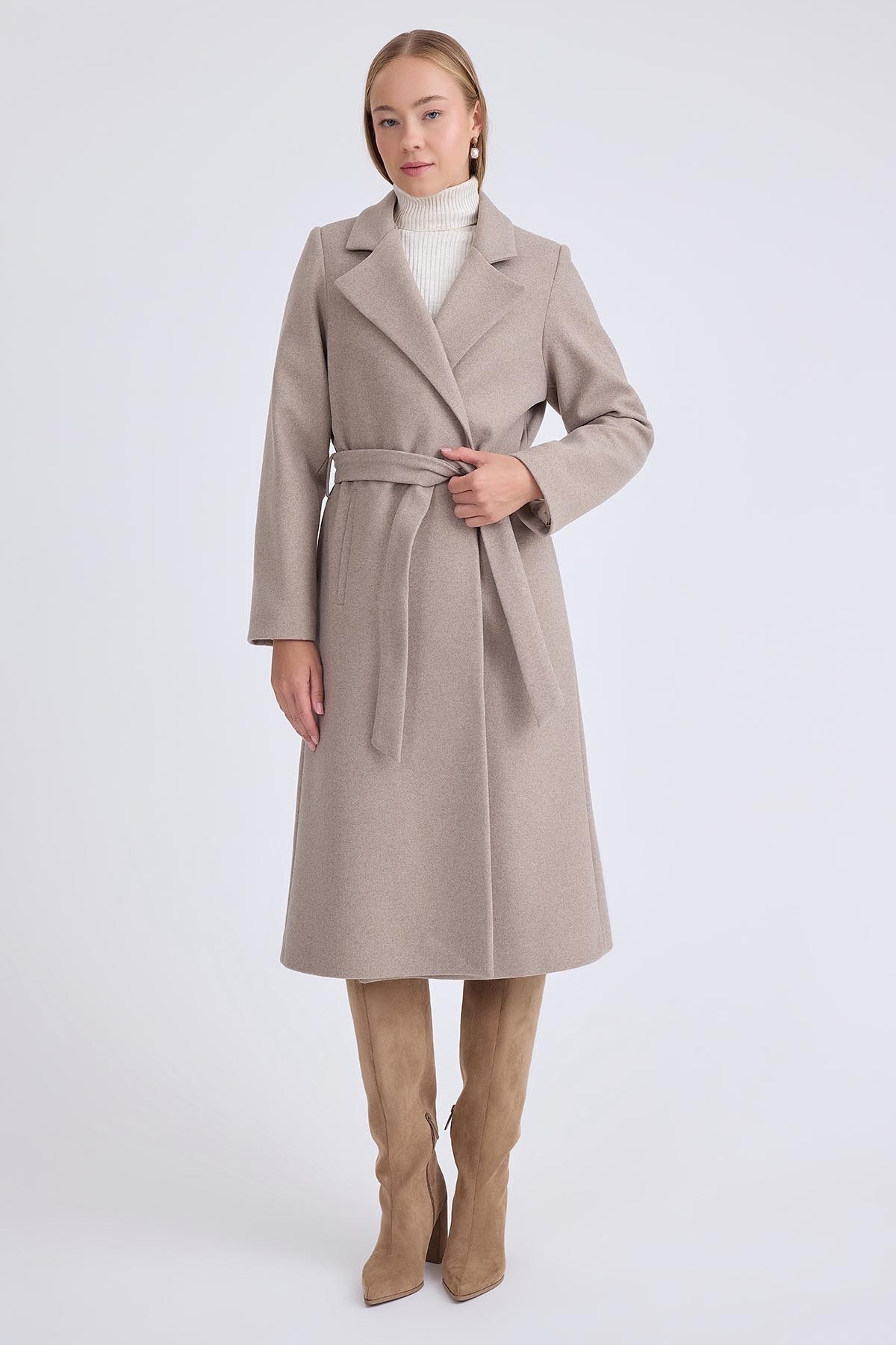 Vitrin  Ceket Yaka Kuşaklı Kaşe Kaban - Görsel 3