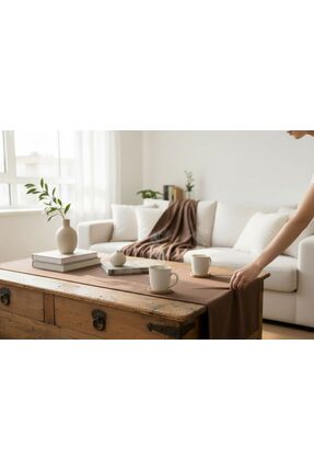 Mof Home Collection Efekli Cadillac Dokuma Kumaş Koyu Kahve Runner