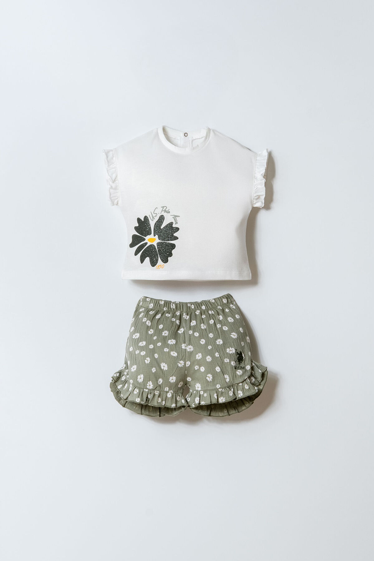 U.S. Polo Assn. Baby Girl White Shorts Set