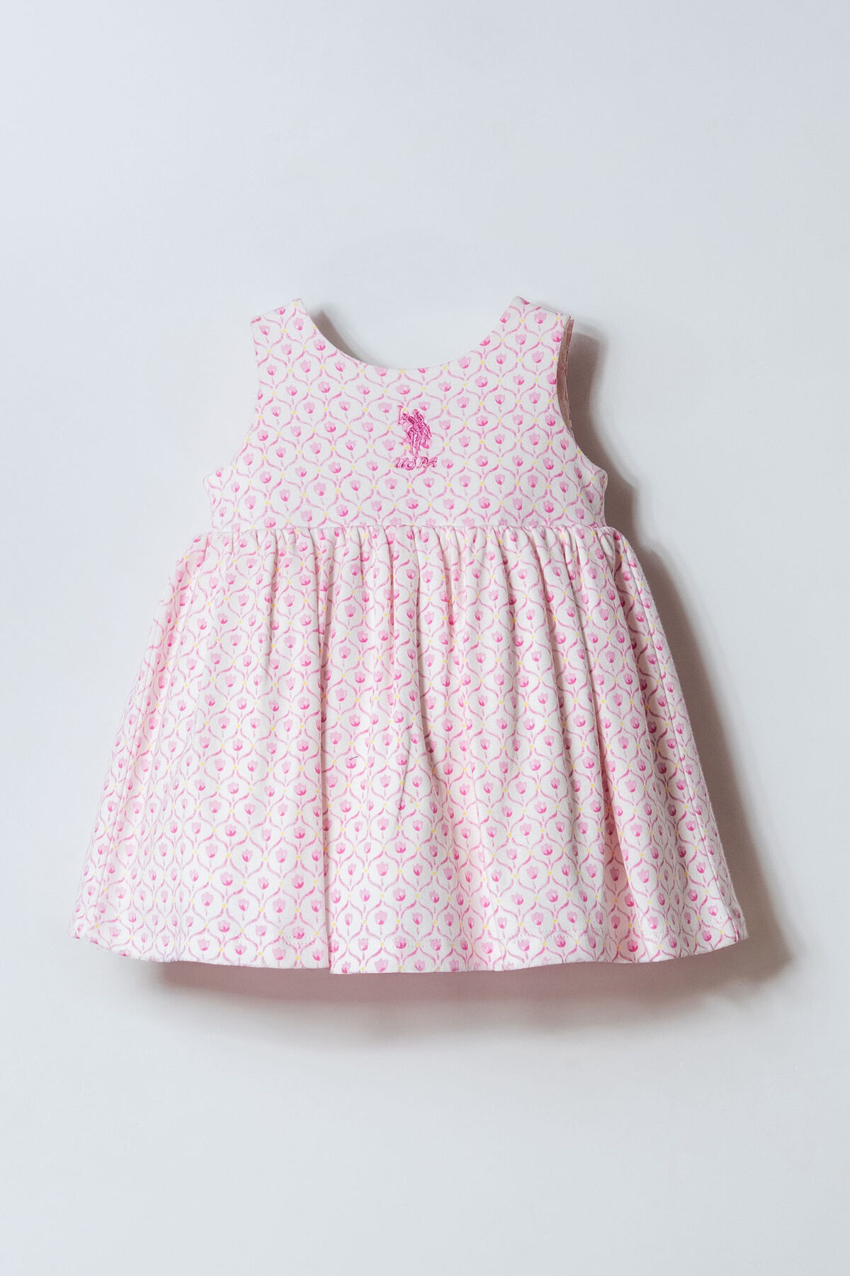 U.S. Polo Assn. Baby Girl Crew Neck Embroidered Summer Regular Fit Cream Dress Usb3018-C-V1