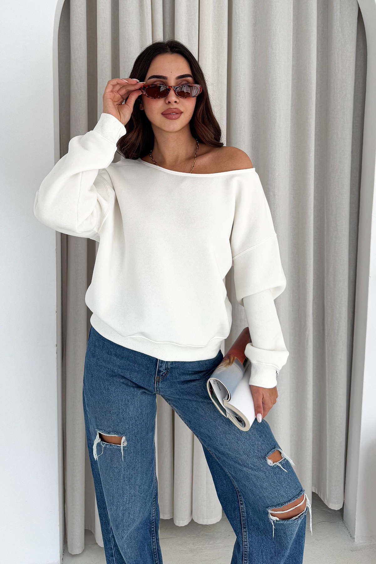Noa Noa  Kadın Omuz Detaylı Polar Sweatshirt – Rahat & Feminen Stil