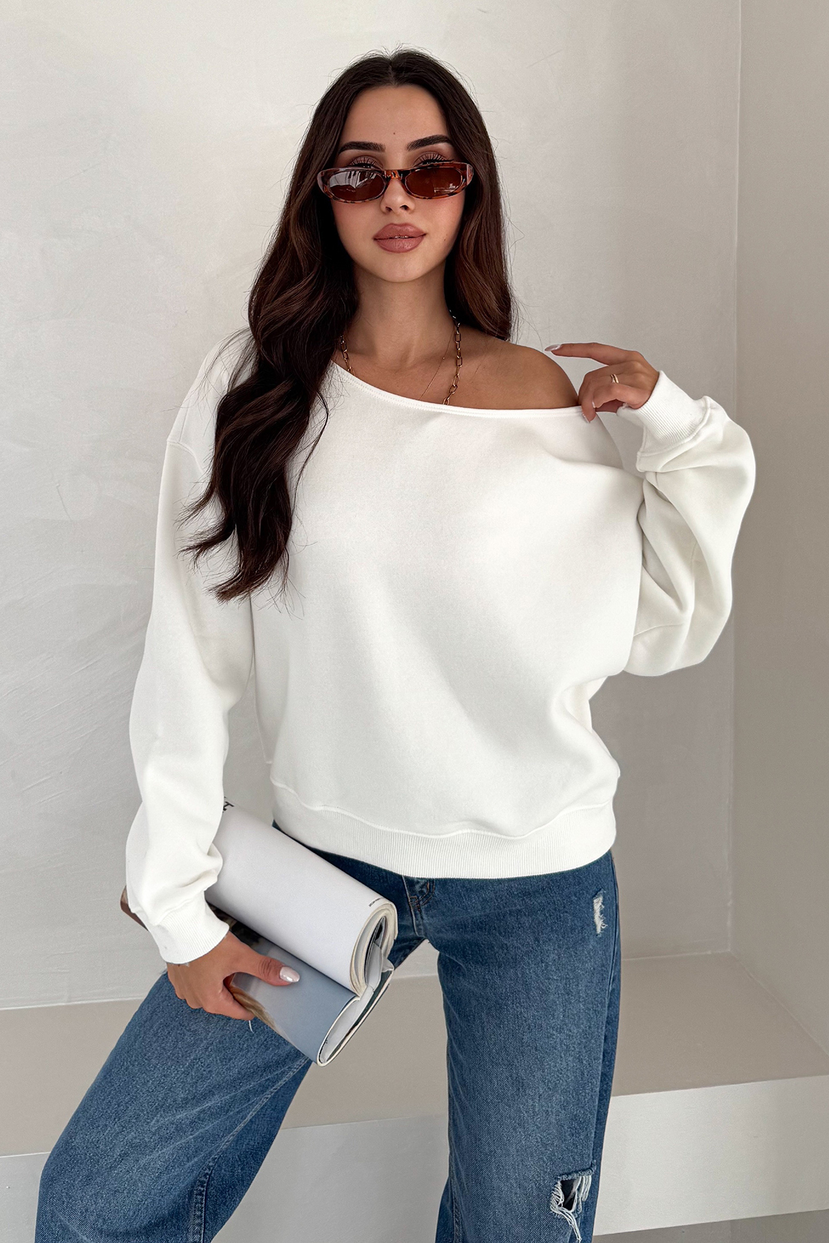 Noa Noa  Kadın Omuz Detaylı Polar Sweatshirt – Rahat & Feminen Stil - Görsel 4