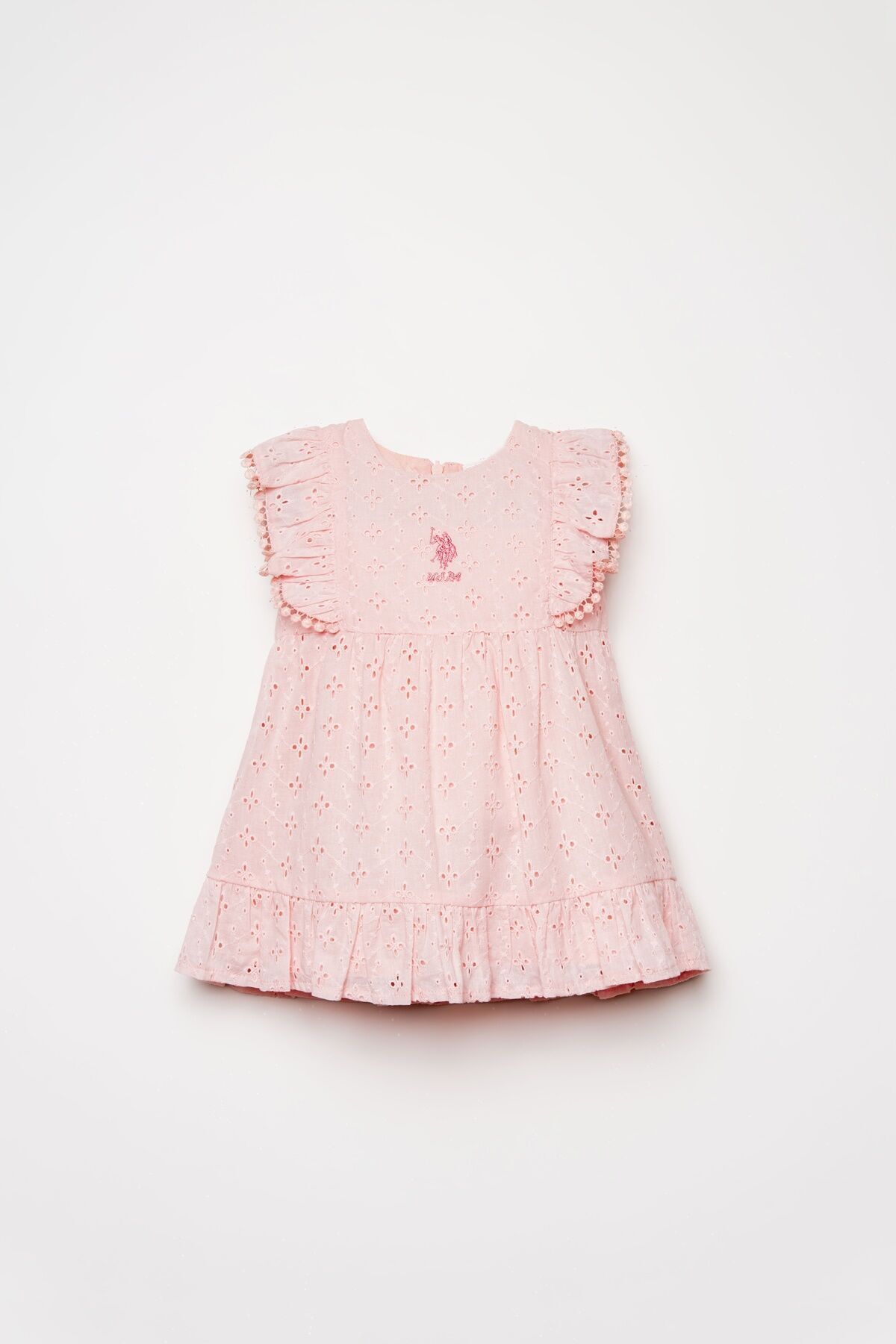 U.S. Polo Assn. Baby Girl Crew Neck Embroidered Summer Regular Fit Pink Dress Usb3034-C-V2