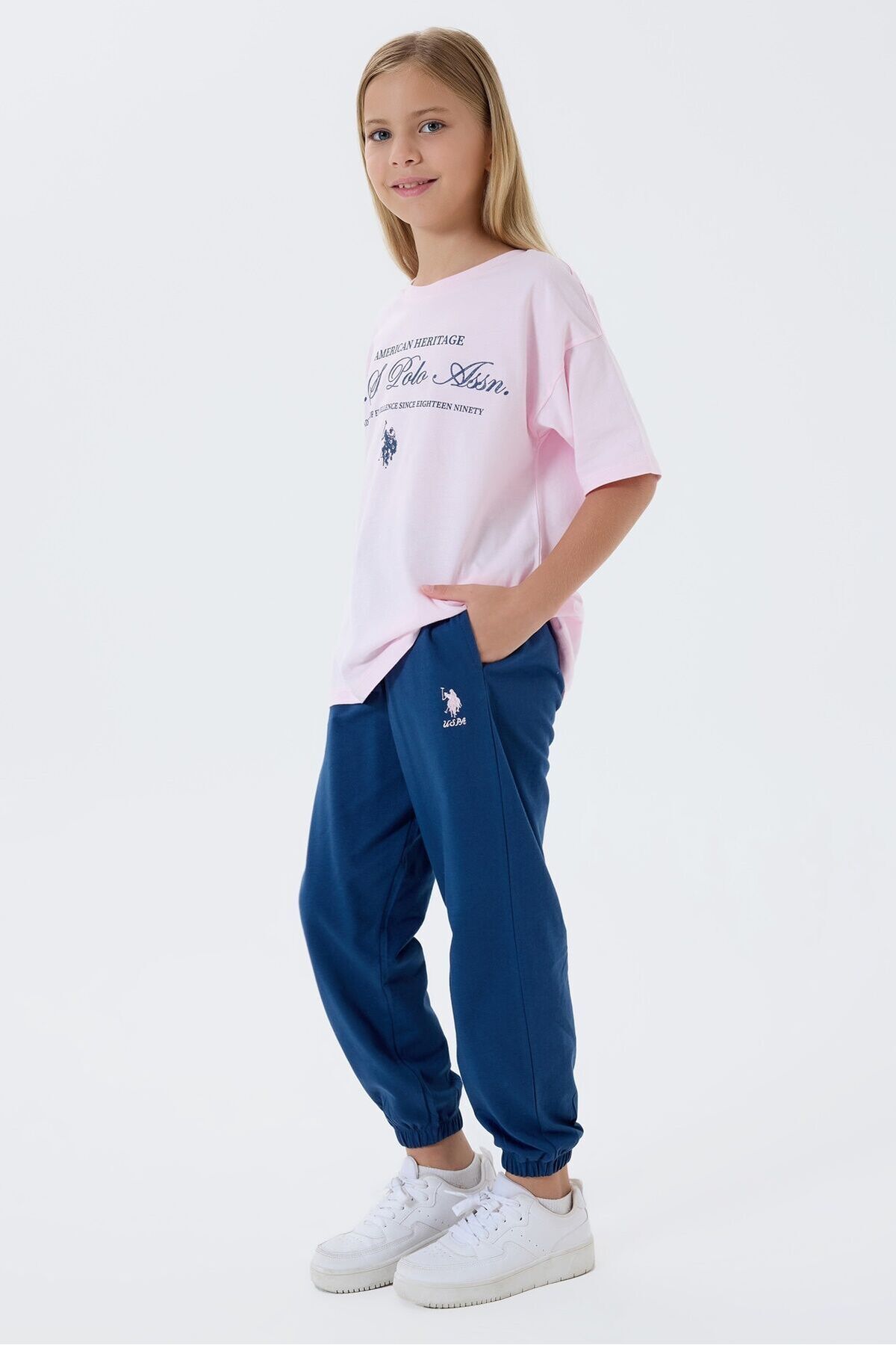U.S. Polo Assn. Girl's Crew Neck Embroidered Summer Regular Fit Pink Pajama Set Us2502-C-V1