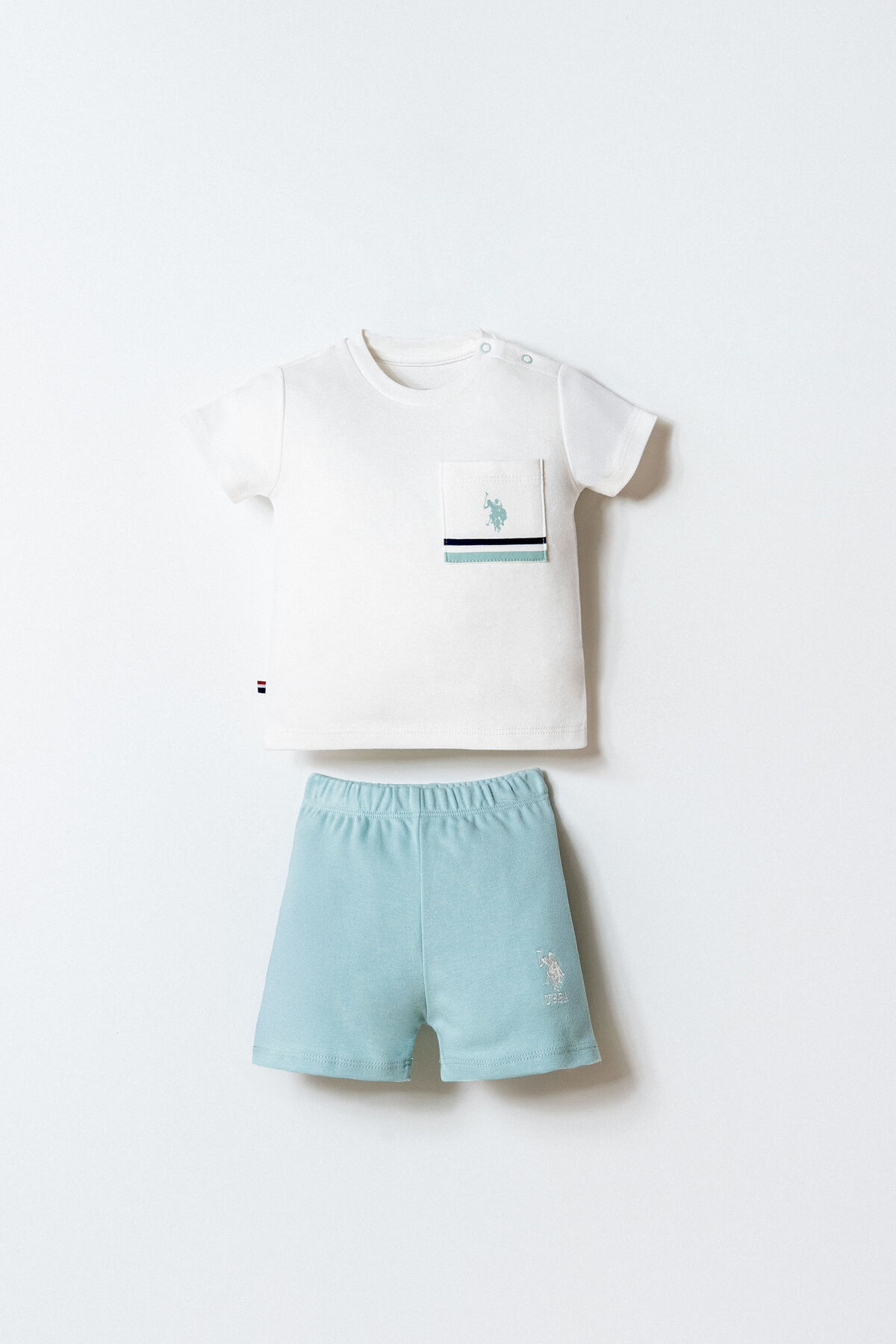 U.S. Polo Assn. Baby Boy Crew Neck Embroidered Summer Regular Fit Green Baby Set Usb2867-C-V4