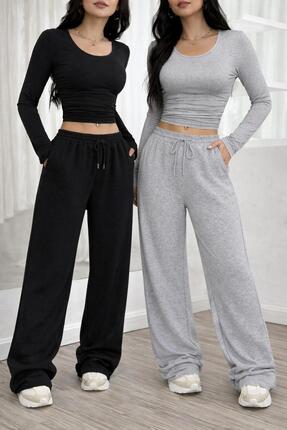 TONFİX LİFE İKİ ADET SİYAH GRİ BOL KALIP BAGGY RAHAT EŞOFMAN ALTI