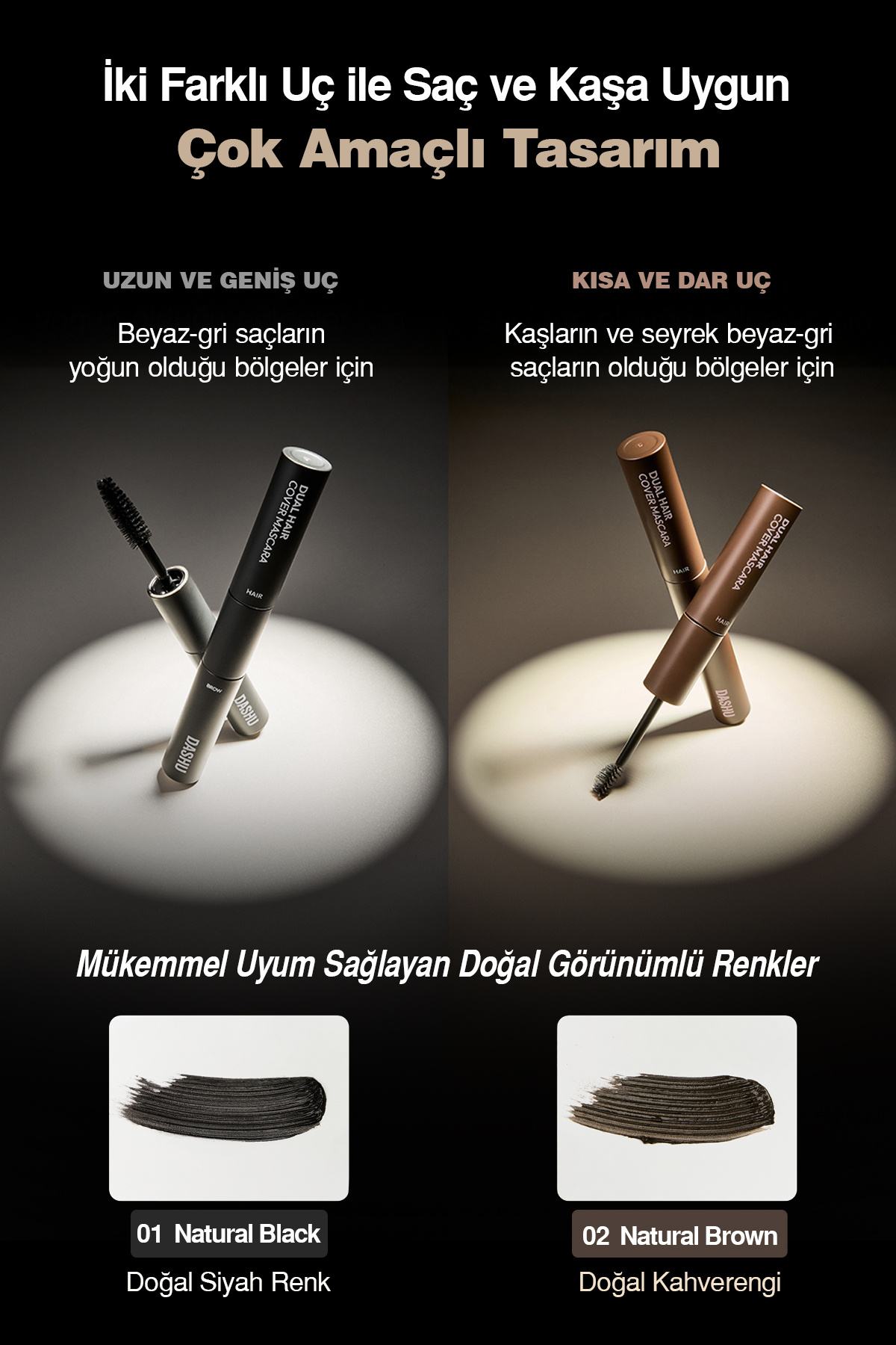 Suya ve Tere Dayanıklı, Kapatıcı Siyah Saç-Kaş Maskarası Daily Dual Hair Cover Mascara [Black] — مشکی 111667 — تصویر 4 از 9