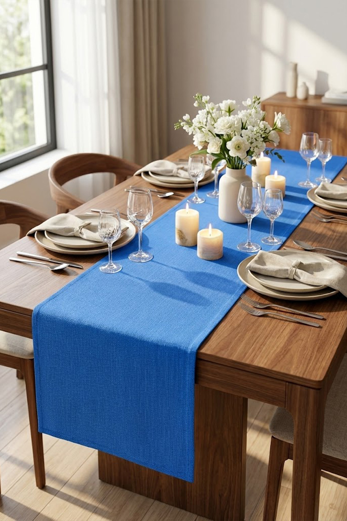 Decorative Bohemian Blue Runner - Dining Table and Living Room Console Cover (50x150 cm)