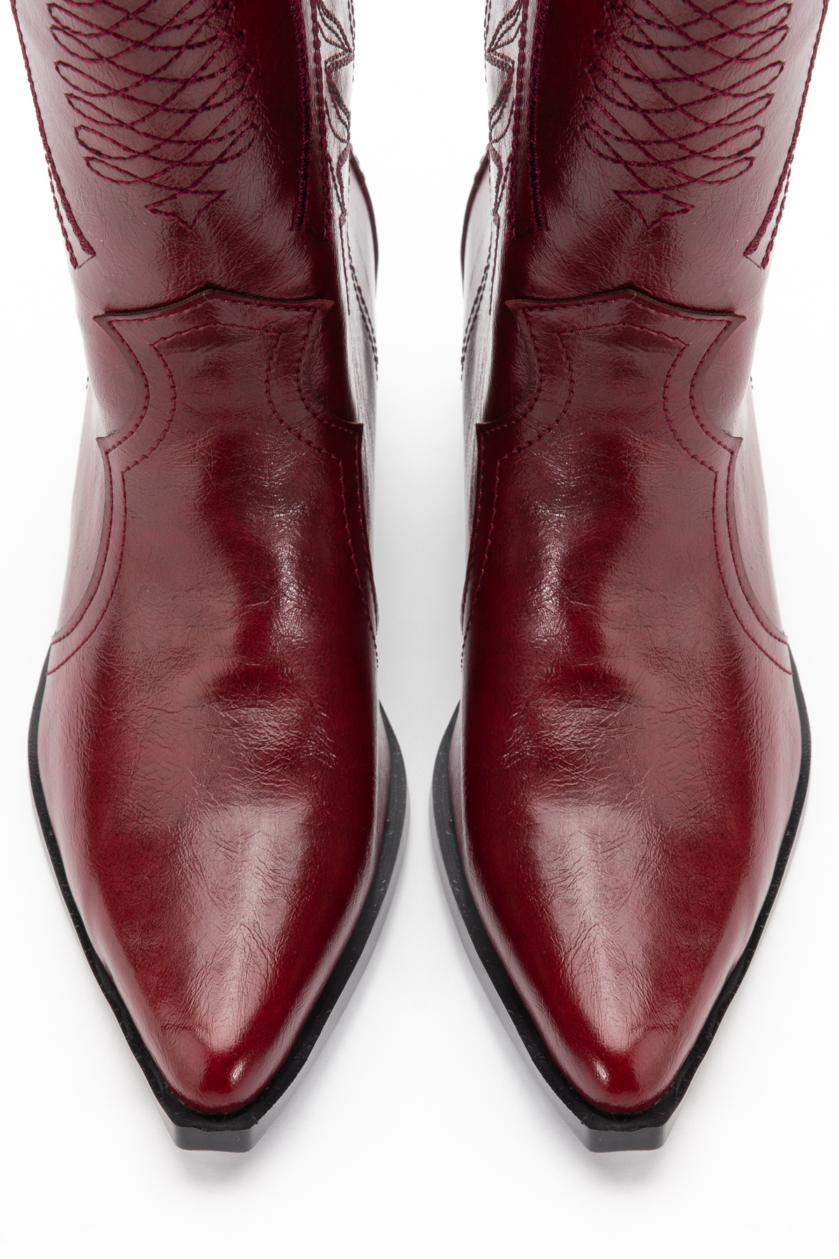 DENORA  Bordo Mat Cilt Nakışlı Western Kovboy Cowgirl Bot Çizme - Görsel 4