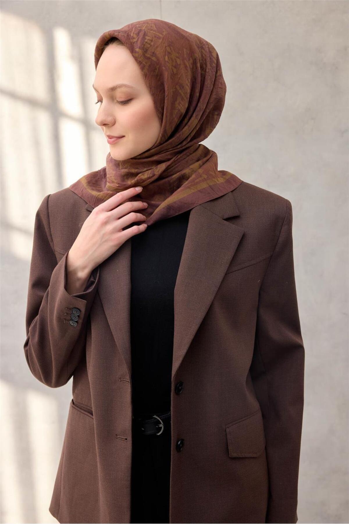 Viscose Velora Scarf Four Seasons Mixed Pattern Chocolate Coffee 90x90