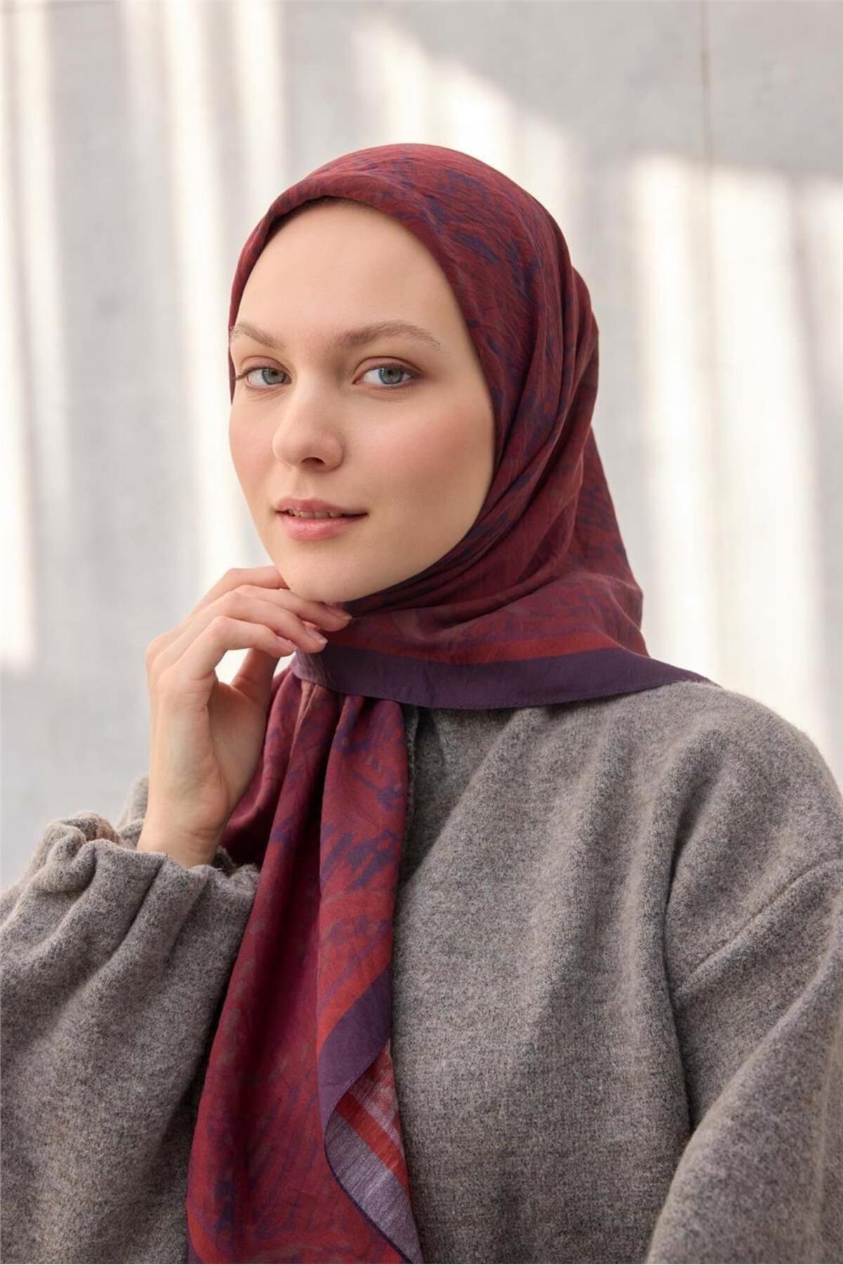 Viscose Velora Scarf Four Seasons Mixed Pattern Dark Purple 90x90
